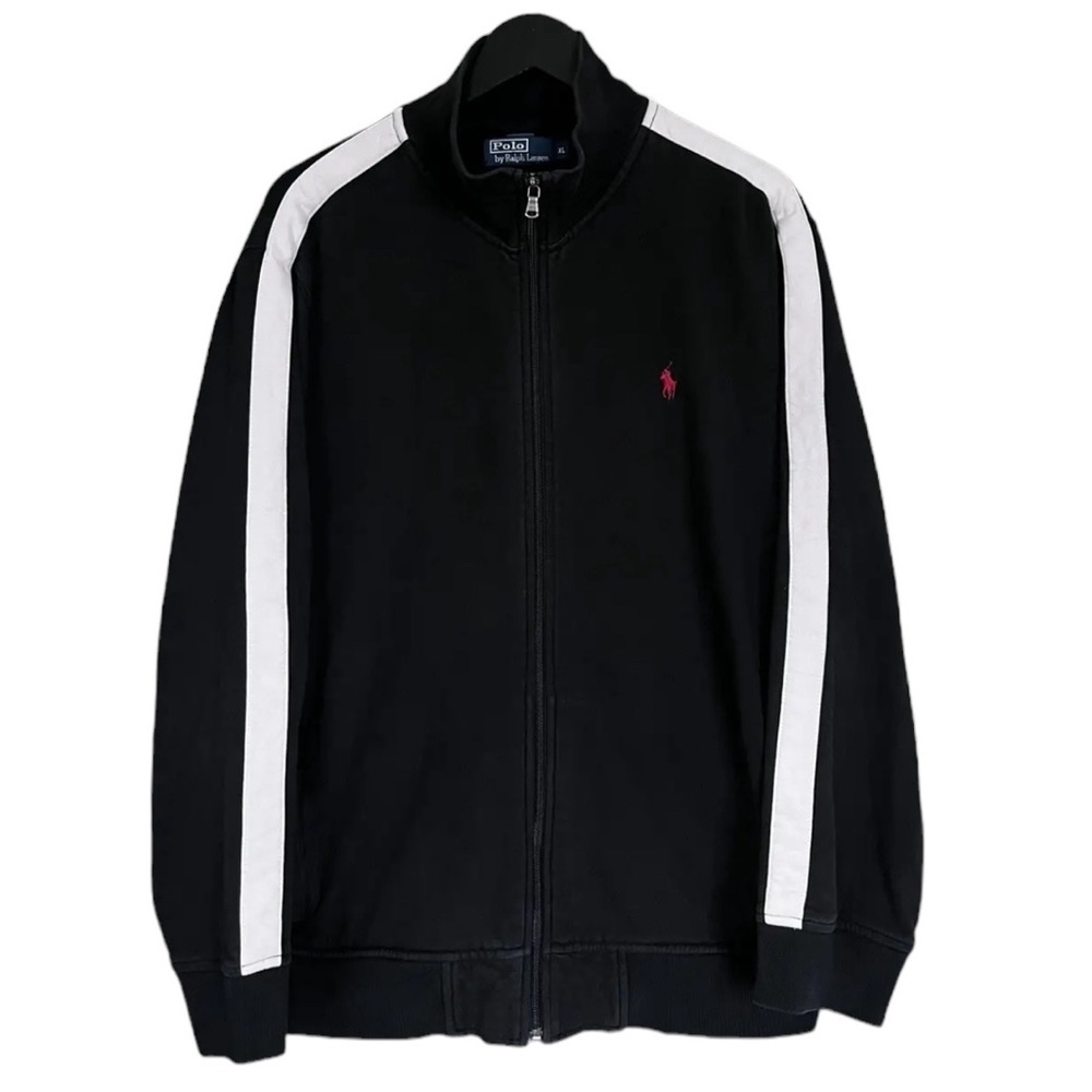 Polo Ralph Lauren Vintage Cotton Track Sport J SZ L black white stripes Jacket